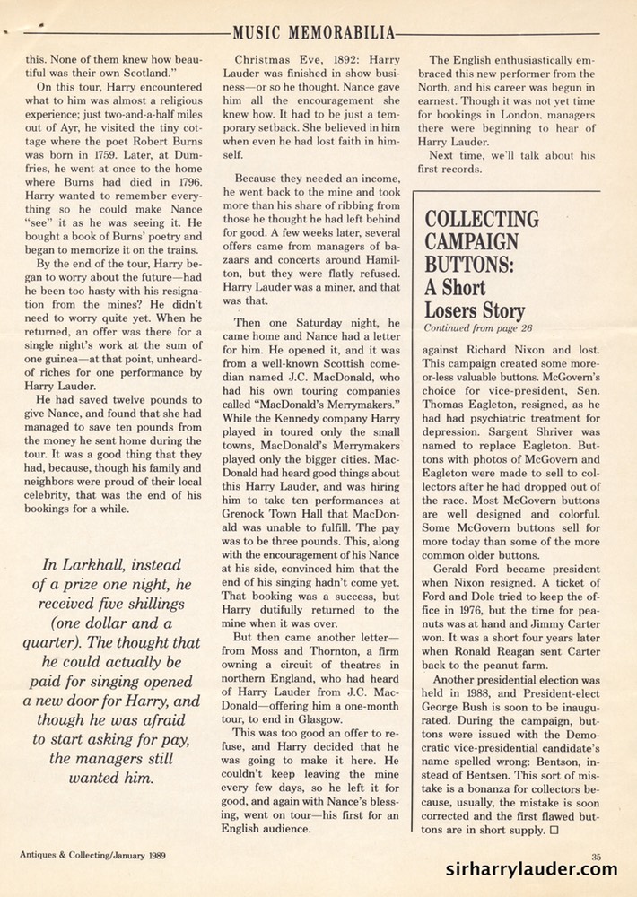 Antiques & Collecting Magazine The Scottish Minstrel Jan 1989 -4 Second Part