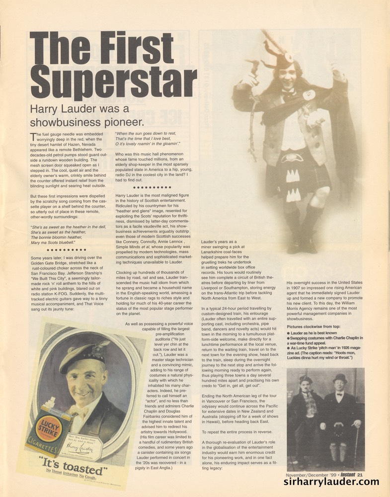 Article Instant Newspaper The First Superstar Nov Dec 1999