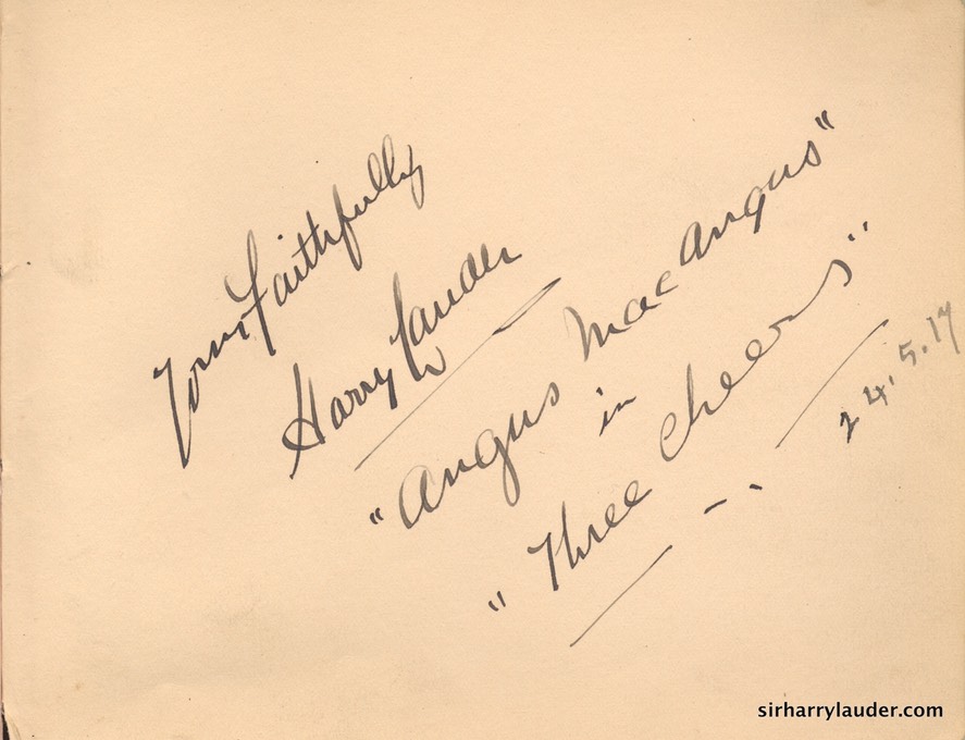Autograph Album Page Three Cheers 1917 Harry Lauder