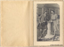 Card With Photo Of Sir Harry & Greta Lauder Inscribed and Signed By Sir Harry To Lord Provost Steele Undated Inside