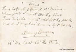 Card With Poem Time Inscribed & Signed Undated Verso Printed Lauder Ha Strathaven