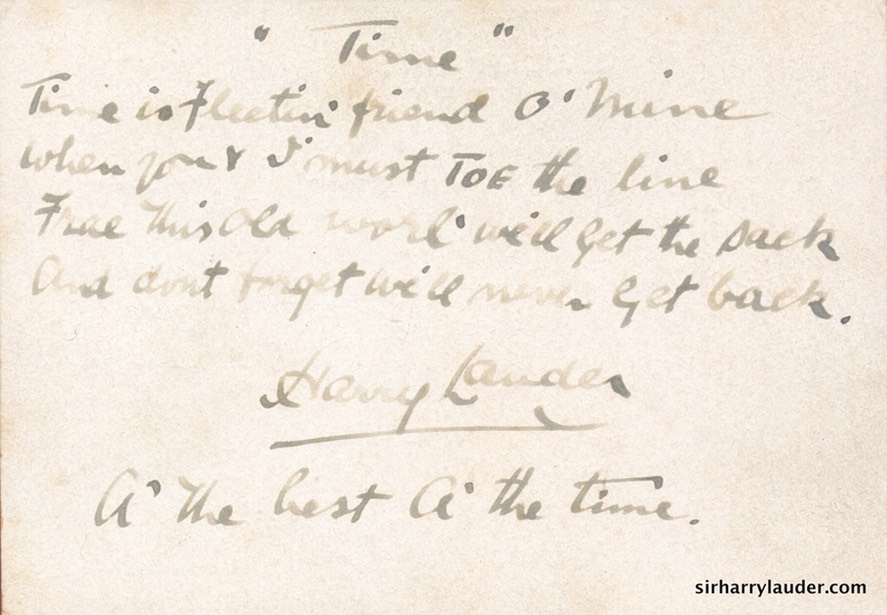 Card With Poem Time Inscribed & Signed Undated Verso Printed Lauder Ha Strathaven