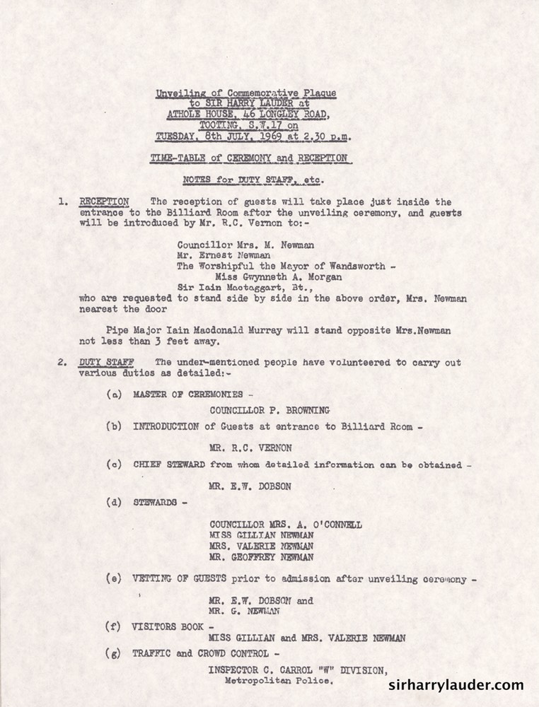 Ceremony Notes for Tooting Plaque Unveiling From Betty Lauder July 1969 -1