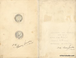 Design Of Medal For Harry Lauder Fund Front & Back Approved By Sir Harry Undated