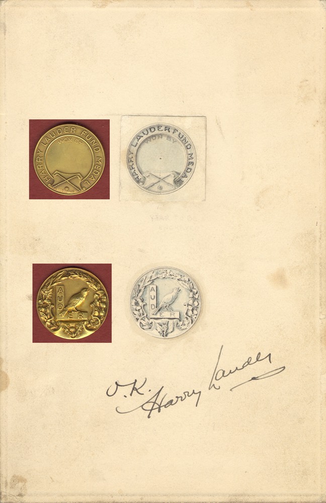 Design Of Medal For Harry Lauder Fund Front With Actual Medal Approved By Sir Harry Undated