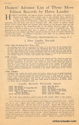 Edison Company Advance Dealers List Lauder Records 1909