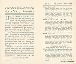 Edison Company Pamphlet Four New Lauder Records Oct 1908 -2