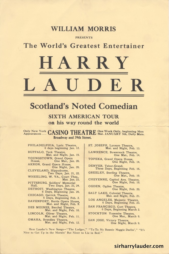 Flyer Harry Lauder 6th American Tour 1914?