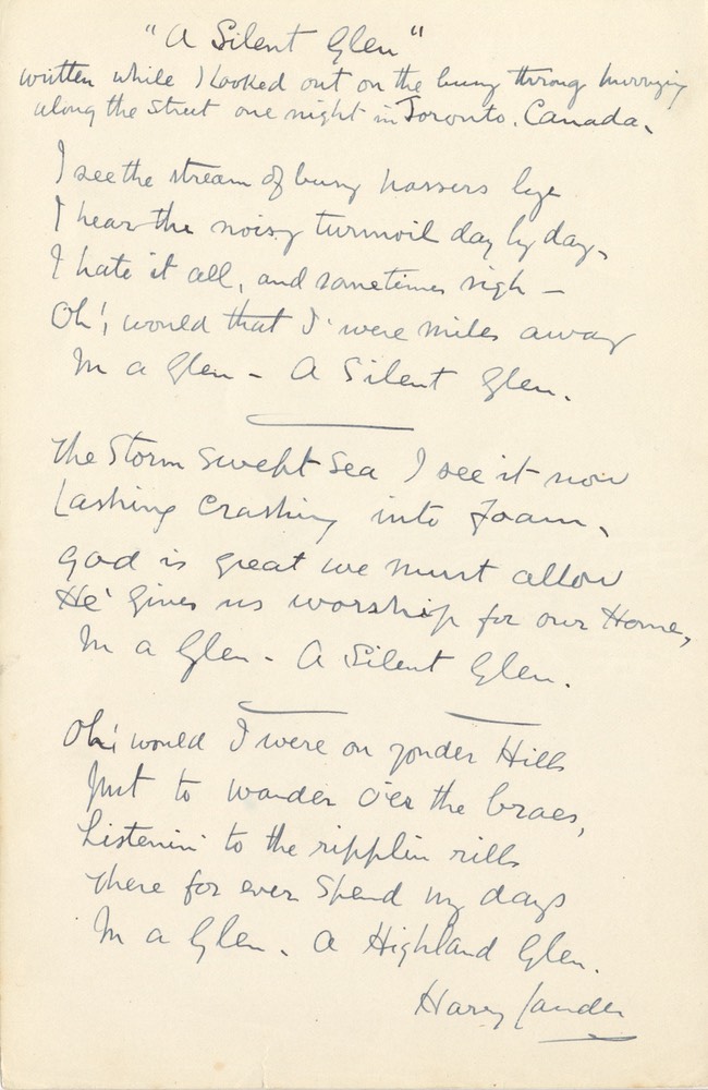 Handwritten Verse A Silent Glen Signed Undated