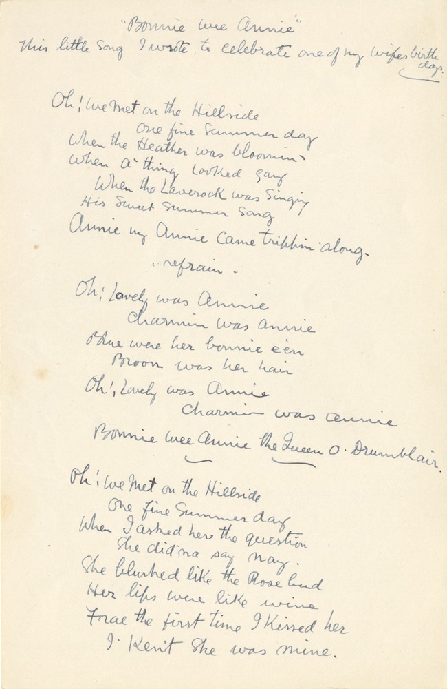 Handwritten Verse Bonnie Wee Annie Undated