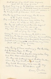 Handwritten Verse Dont Let Us Sing About War Signed Undated