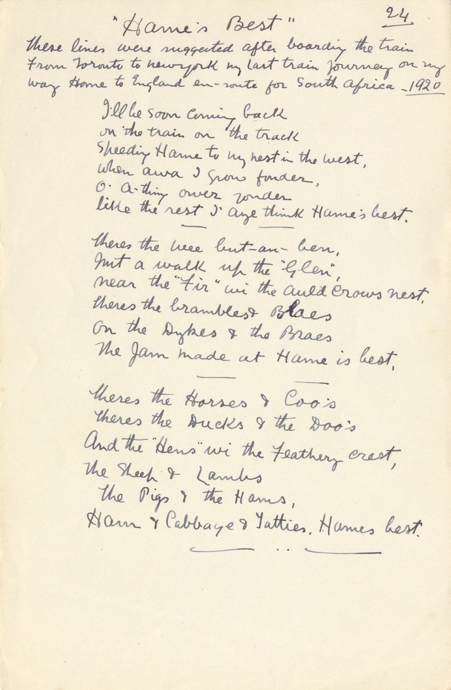 Handwritten Verse Hames Best No 24 Undated
