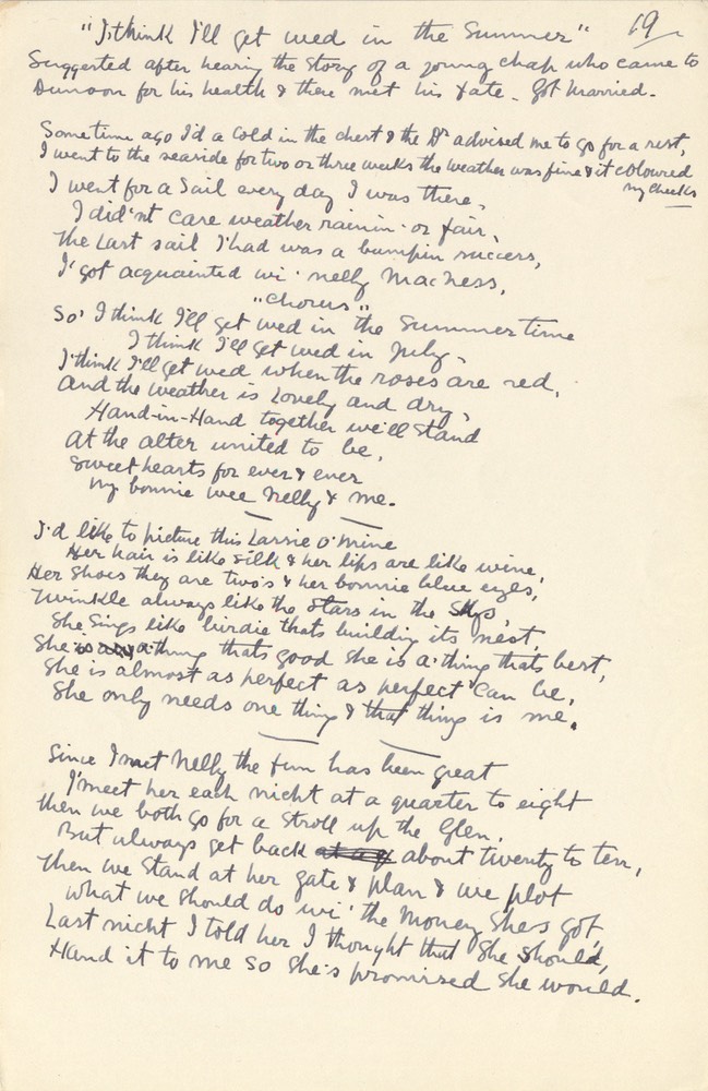 Handwritten Verse I Think I'll Get Wed In The Summer No 19 Undated