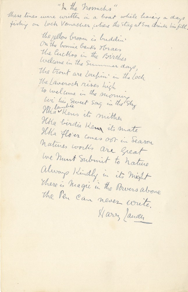 Handwritten Verse In The Trossachs Signed Undated