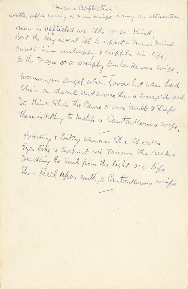Handwritten Verse Mans Affliction Undated