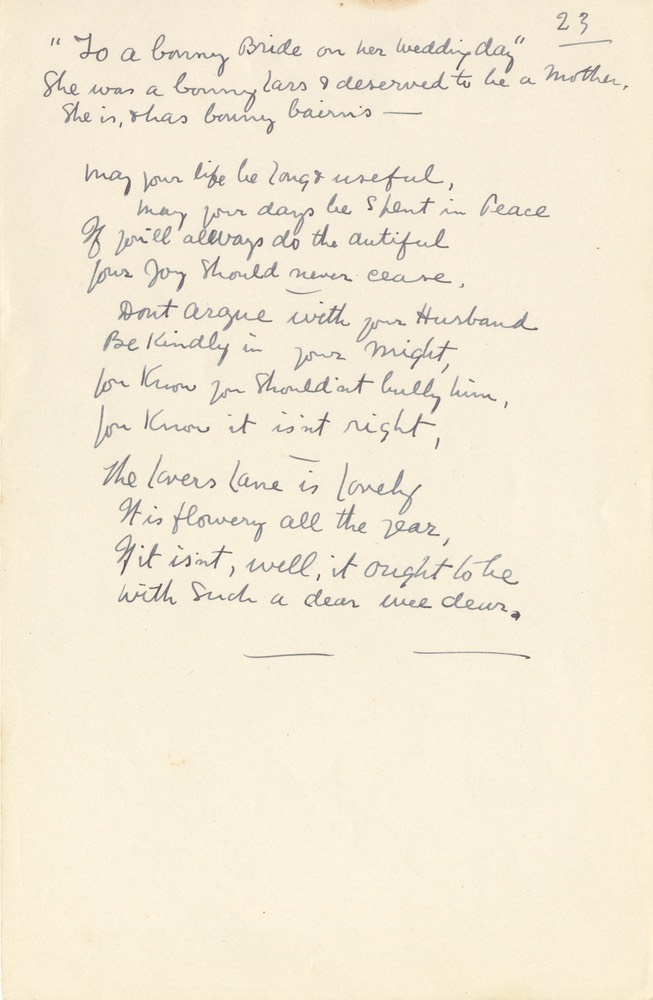 Handwritten Verse To A Bonny Bride On Her Wedding Day No 23 Undated