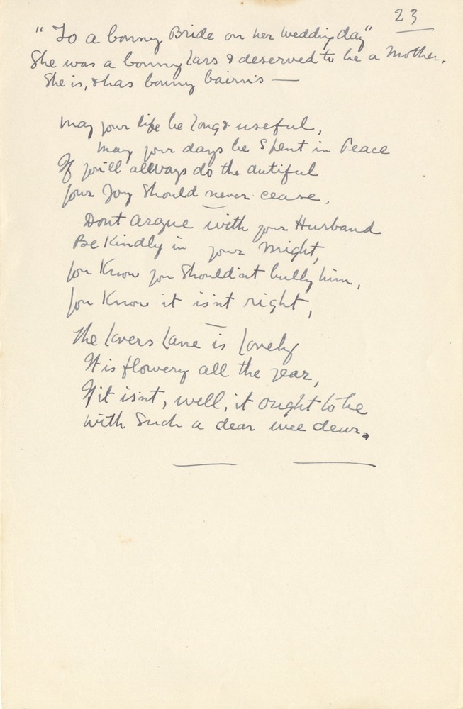 Handwritten Verse To A Bonny Bride On Her Wedding Day No 23 Undated