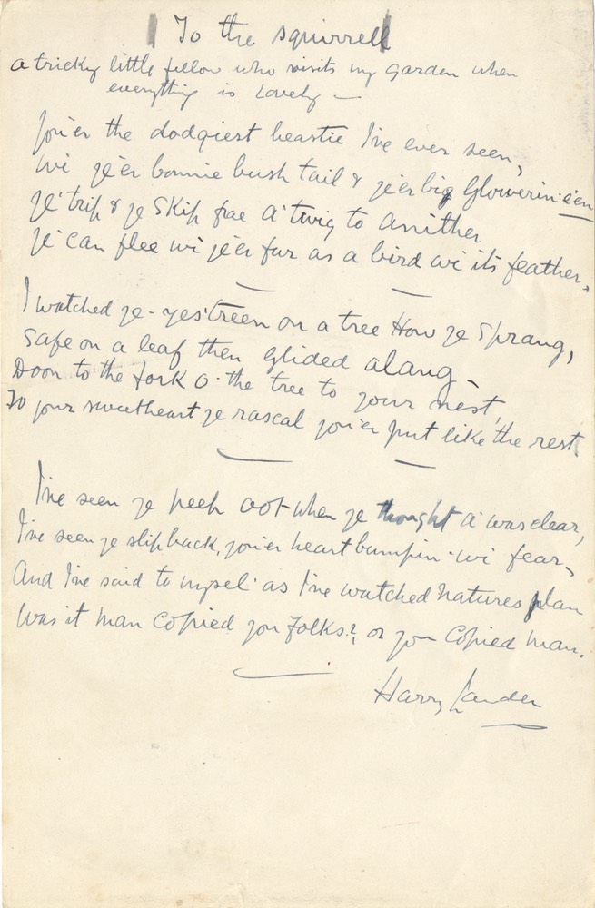 Handwritten Verse To The Squirrel Signed Undated