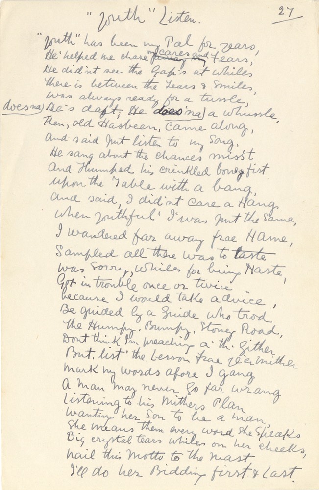 Handwritten Verse Youth Listen No 27 Undated