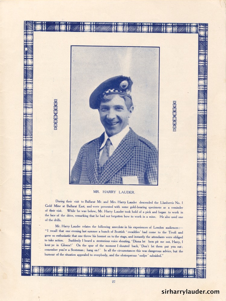 Harry Lauder Souvenir Sydney 1914 -15