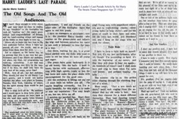 Harry Lauders Last Parade Article by Sir Harry The Straits Times Singapore Apr 23 1933