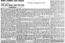 Harry Lauders Last Parade Article by Sir Harry The Straits Times Singapore Apr 23 1933