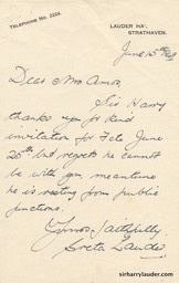 Letter Handwritten From Greta Lauder To Mrs Amos Jun 15 1949