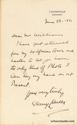 Letter handwritten To Mr Williams On Laudervale Letterhead Jun 22 1931-001