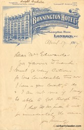 Letter Handwritten To Mrs Edwards Letterhead Bonnington Hotel London Apr 17 1917-001