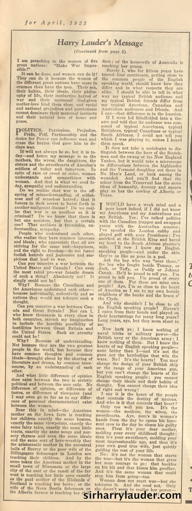 Magazine Womans World Article By Sir Harry April 1923 -2