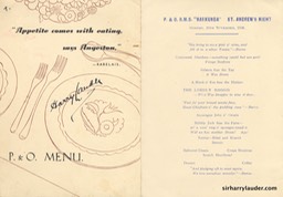 Menu Signed P&O RMS Narkunda St Andrews Night 30 Nov 1936
