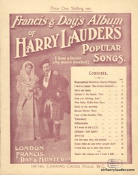 Music Booklet Francis & Days Album Of Harry Lauders Popular Songs Cover Red London Undated