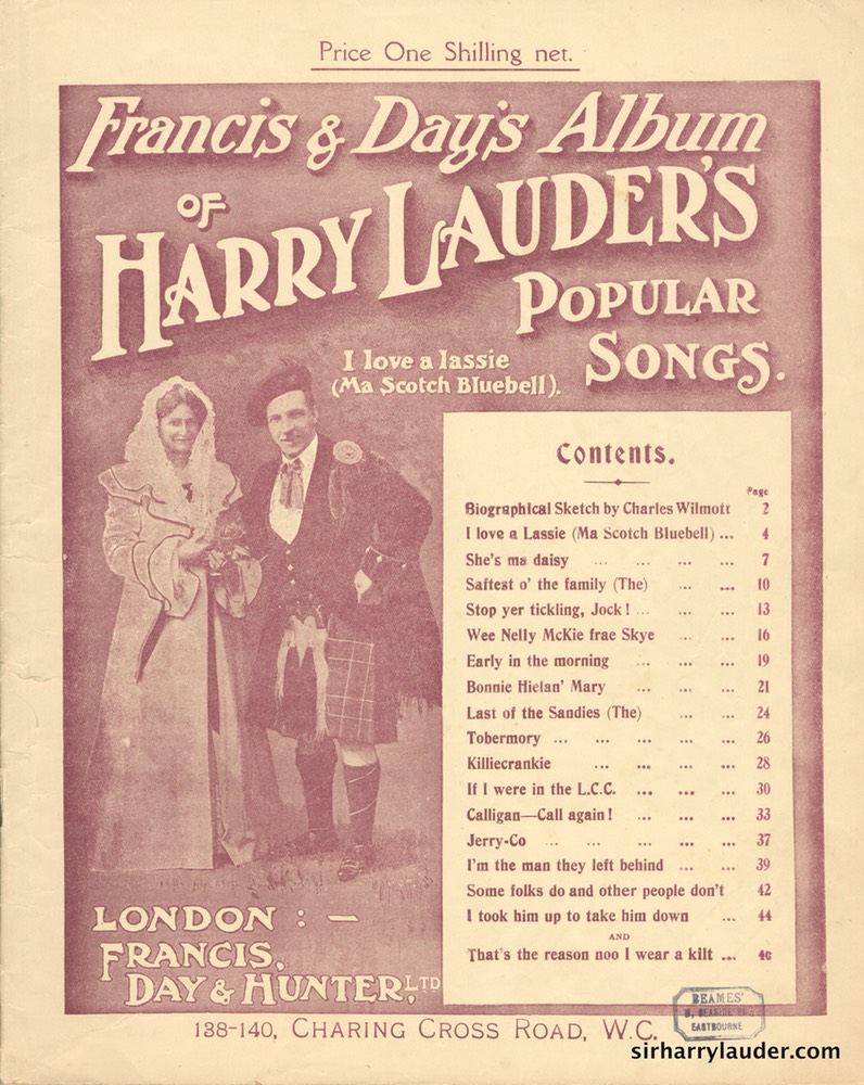 Music Booklet Francis & Days Album Of Harry Lauders Popular Songs Cover Red London Undated