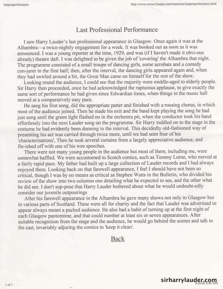 Narrative Last Professional Performance Author Unknown Sept 2000