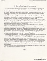 Narrative Sir Harry's Final Farewell Performance Author Unknown Sept 2000