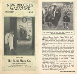 New Records Magazine Article & Photo Sir Harry & Lady Lauder Dec 1921