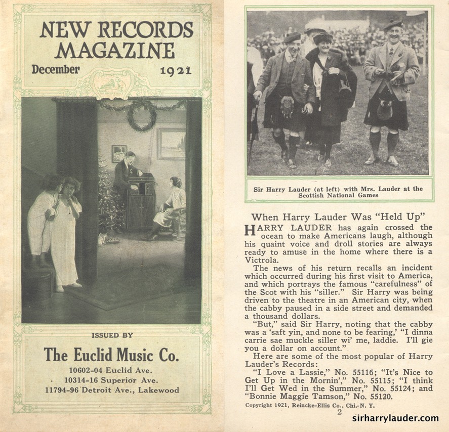 New Records Magazine Article & Photo Sir Harry & Lady Lauder Dec 1921