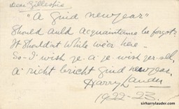 New Year Card Dear Gillespie Handwritten & Inscribed Signed Dated 1922 23