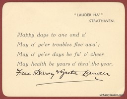 New Year Card Signed By Sir Harry Frae Harry & Greta Lauder Undated