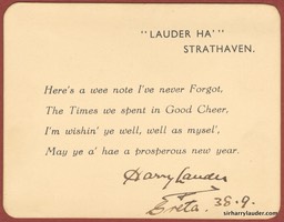 New Year Card Signed By Harry & Greta Lauder Dated 38 9