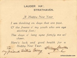New Year Card To Willie Berry Inscribed & Signed Undated