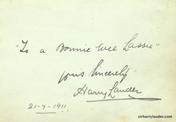 Paper Inscribed & Signed Yours Sincerely  To A Bonnie Wee Lassie Dated 21 7 1911