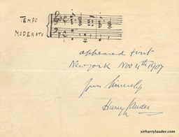 Paper Inscribed Appeared First New York Nov 4th 1907 & Signed Yours Sincerely Musical Stanza Top Roamin'? In Different Ink