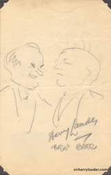Pencil Caricature Of Sir Harry & Bugs Baer Signed By Both On Hotel Astor Stationary Verso