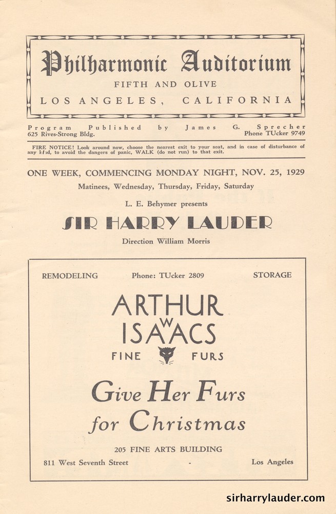 Philharmonic Auditorium Los Angeles Programme Booklet Nov 25 1929 -2
