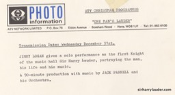 Photo Jimmy Logan Show One Mans Lauder TV Show Dec 31 19?? Reverse