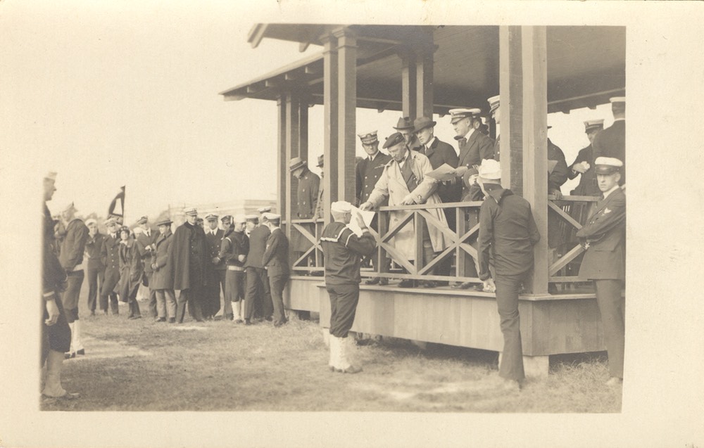 Photo Postcard Sir Harry with US Naval Personell Ceremony - Undated