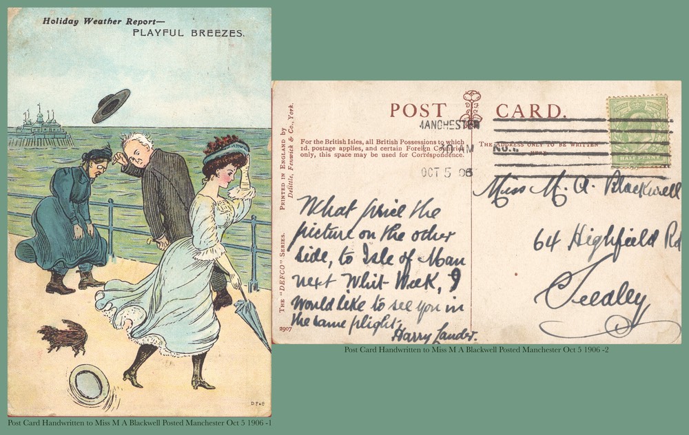 Post Card Handwritten to Miss M A Blackwell Posted Manchester Oct 5 1906 -1-side