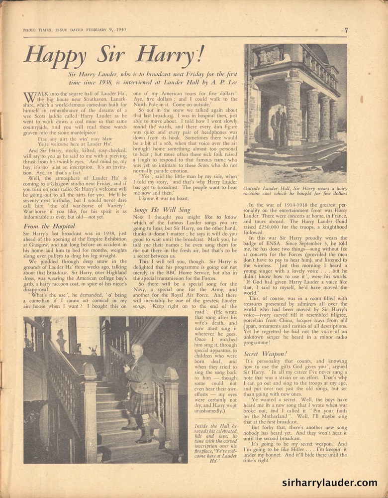 Radio Times Happy Sir Harry Feb 9 1940 -1