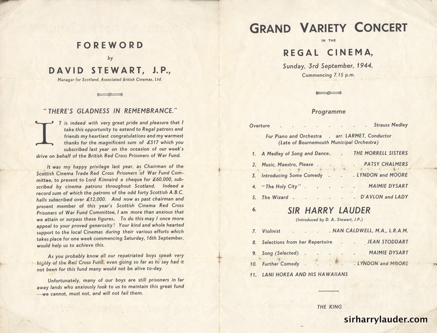 Regal Cinema Grand Variety Concert Bi-Fold Sep 3 1944 Reverse